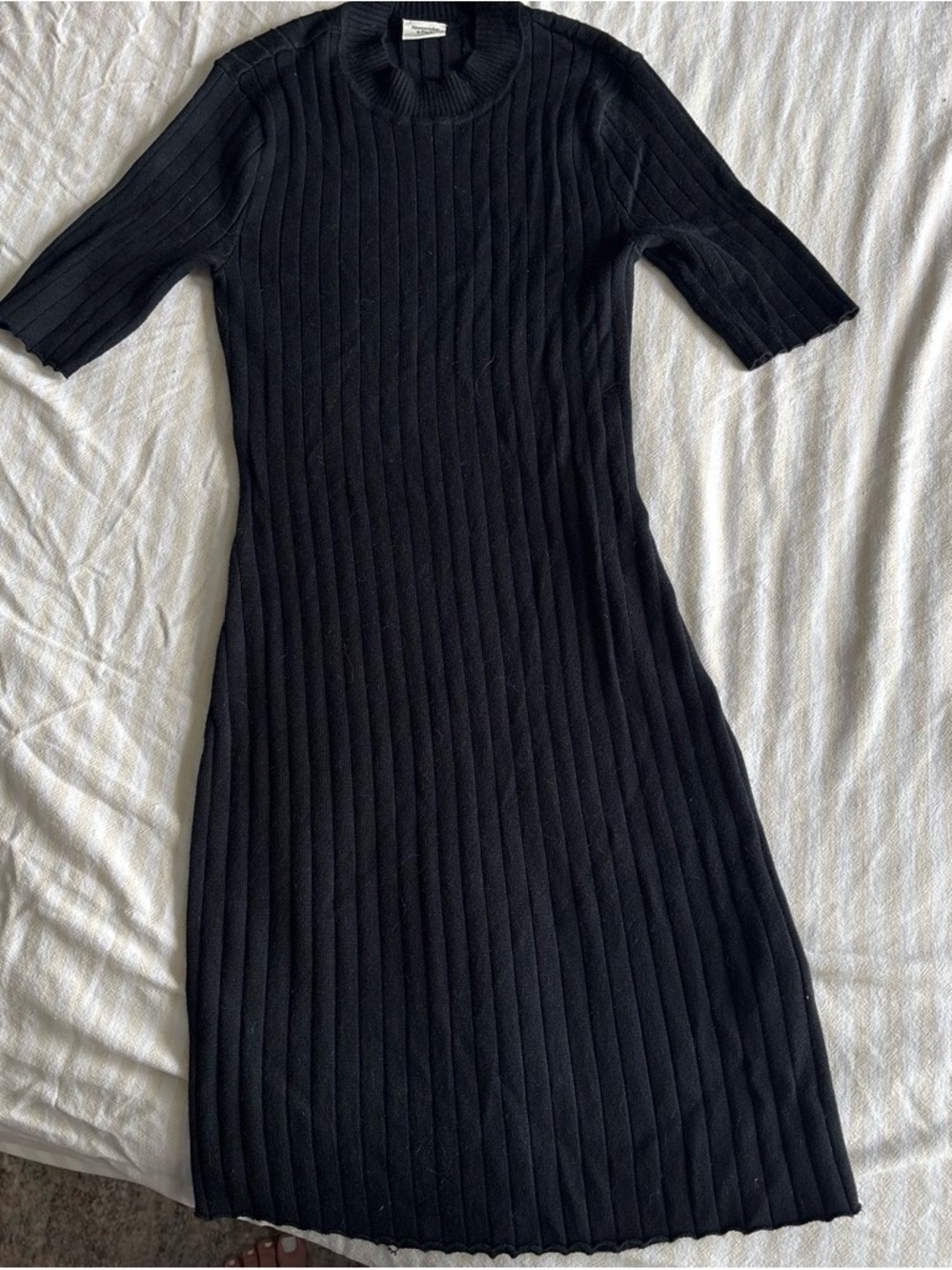Black Ribbed Knit Mini Dress - Women
